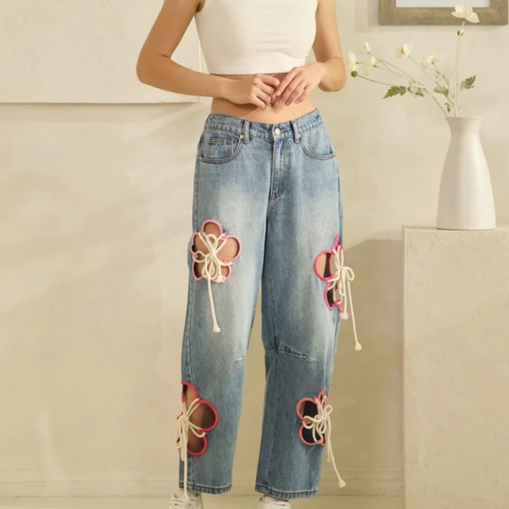 💕 Oli & Hali Floral Embellished Blue Jeans